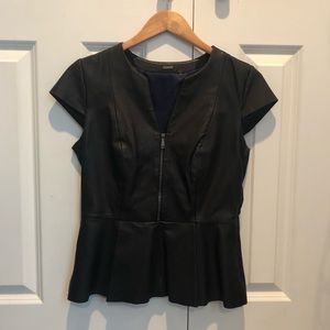 Authentic leather zip-up top with cap sleeves